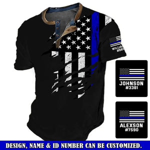 Personalized US Police Custom Name & ID Lapel Button Men's Short Sleeves Printed QTVQ241430