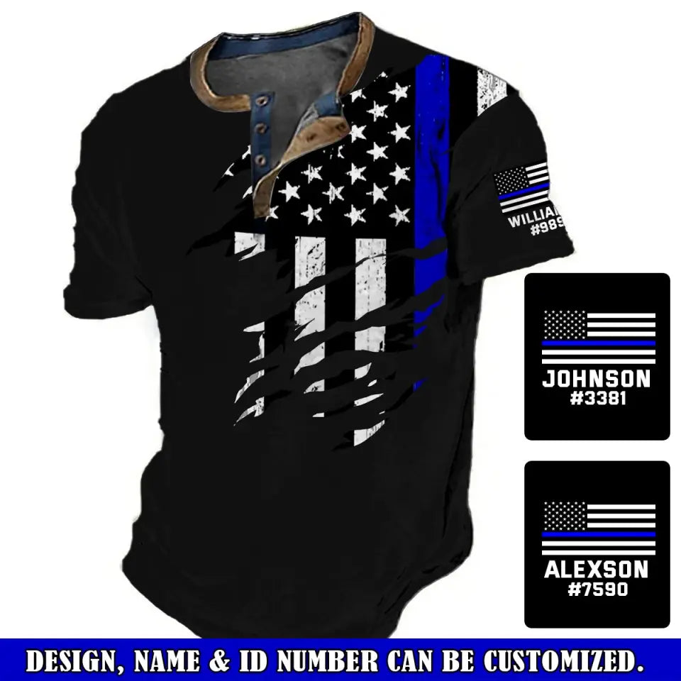 Personalized US Police Custom Name & ID Lapel Button Men's Short Sleeves Printed QTVQ241430