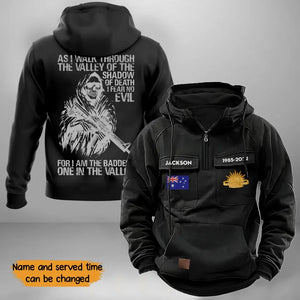 Personalized As I Walk Through The Valley Of The Shadow Of Death I Fear No Evil For I Am The Baddest One In The Valley Australian Veteran American Retro Hooded Sweatshirt Printed KVH241428