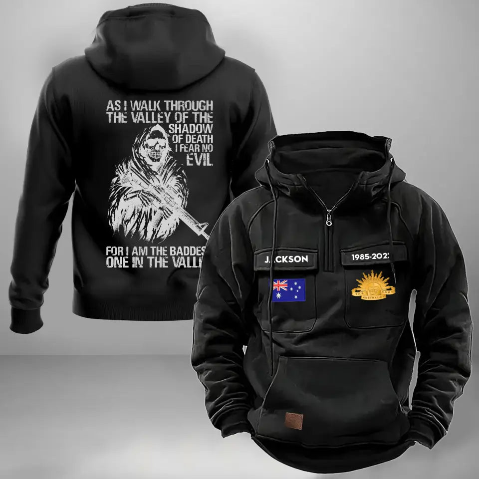 Personalized As I Walk Through The Valley Of The Shadow Of Death I Fear No Evil For I Am The Baddest One In The Valley Australian Veteran American Retro Hooded Sweatshirt Printed KVH241428