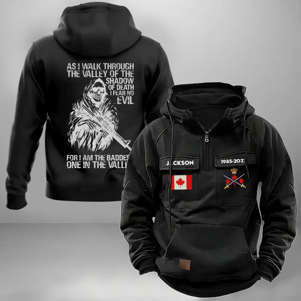 Personalized As I Walk Through The Valley Of The Shadow Of Death I Fear No Evil For I Am The Baddest One In The Valley Canadian Veteran American Retro Hooded Sweatshirt Printed KVH241428