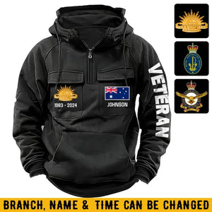 Personalized Australian Veteran Custom Name & Time American Retro Hooded Sweatshirt Printed LVA241434