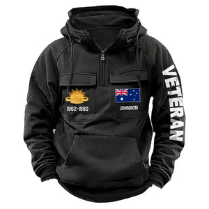 Personalized Australian Veteran Custom Name & Time American Retro Hooded Sweatshirt Printed LVA241434