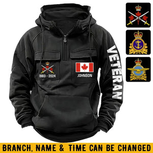 Personalized Canadian Veteran Custom Name & Time American Retro Hooded Sweatshirt Printed LVA241434