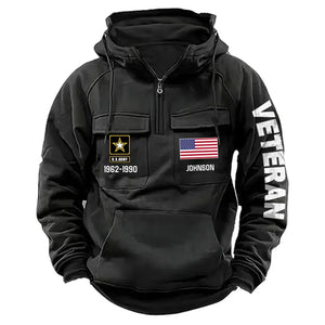 Personalized US Veteran Custom Name & Time American Retro Hooded Sweatshirt Printed LVA241434