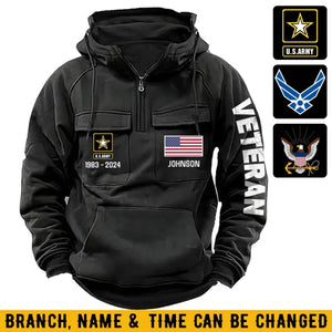 Personalized US Veteran Custom Name & Time American Retro Hooded Sweatshirt Printed LVA241434