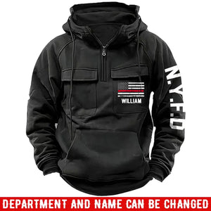 Personalized US Firefighter Flag Custom Name & Department American Retro Hooded Sweatshirt Printed LVA241442