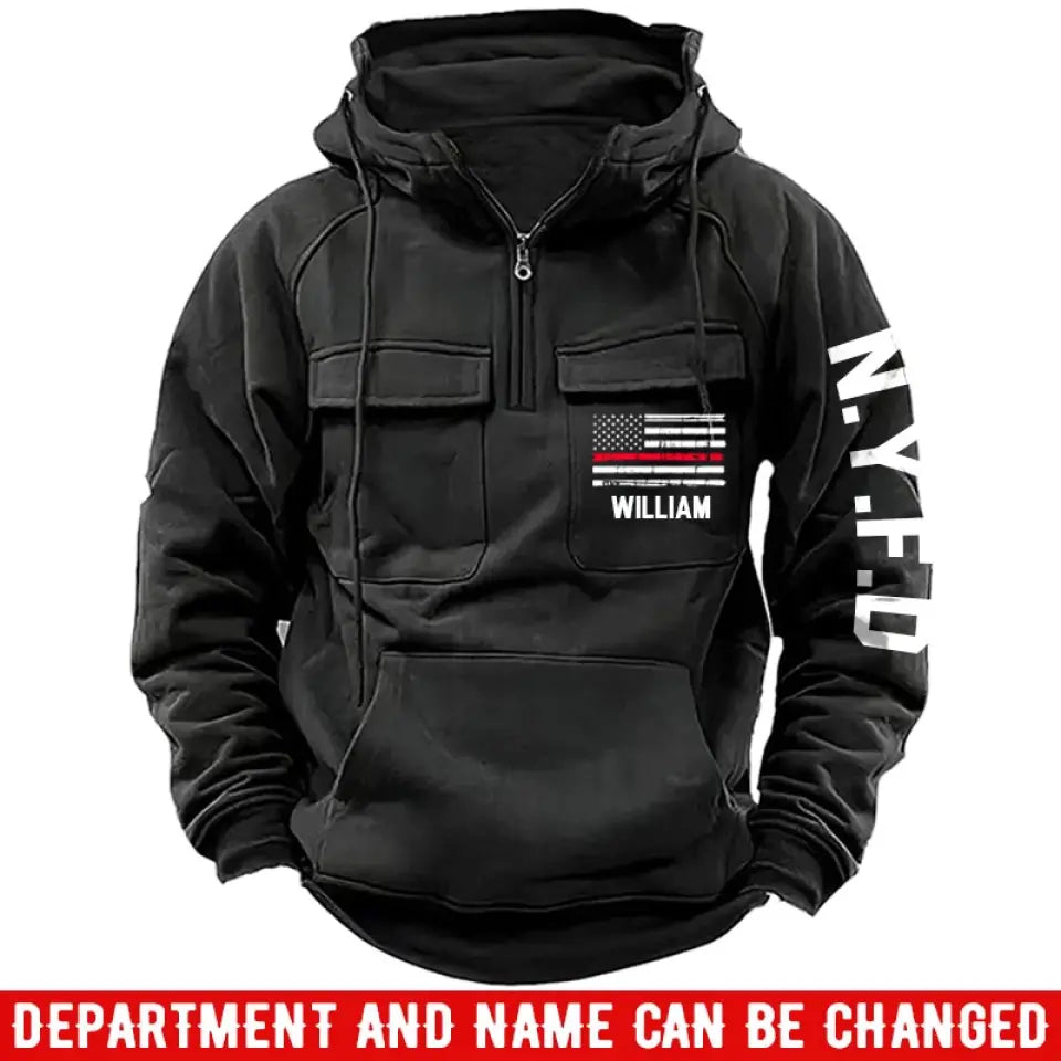 Personalized US Firefighter Flag Custom Name & Department American Retro Hooded Sweatshirt Printed LVA241442