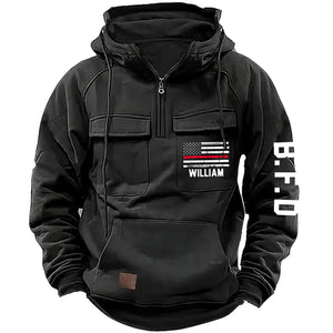 Personalized US Firefighter Flag Custom Name & Department American Retro Hooded Sweatshirt Printed LVA241442