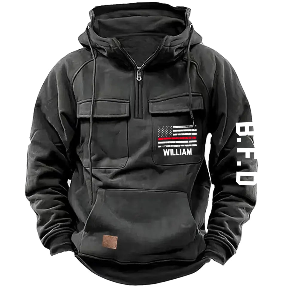 Personalized US Firefighter Flag Custom Name & Department American Retro Hooded Sweatshirt Printed LVA241442