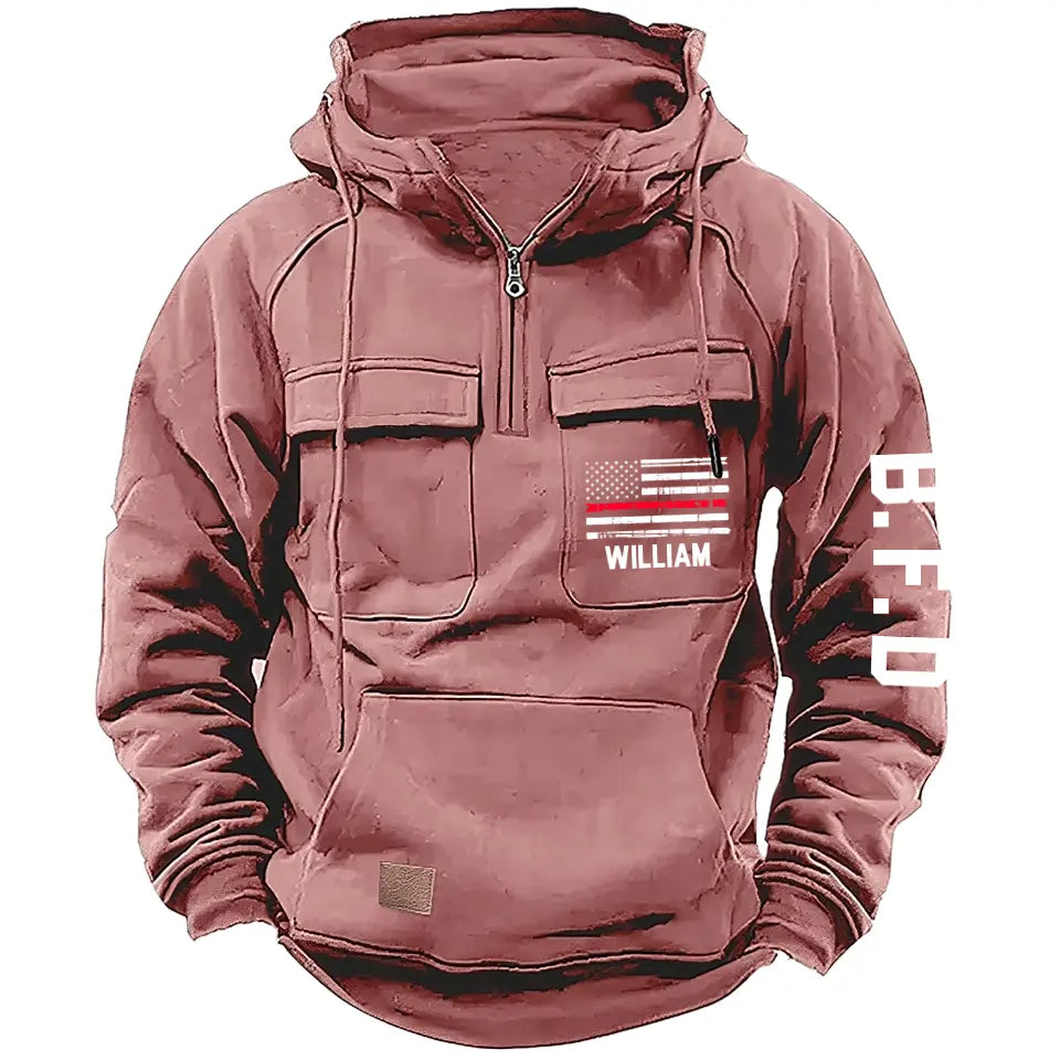 Personalized US Firefighter Flag Custom Name & Department American Retro Hooded Sweatshirt Printed LVA241442