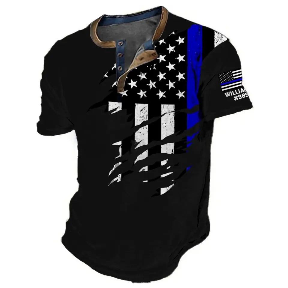Personalized US Police Custom Name & ID Lapel Button Men's Short Sleeves Printed QTVQ241430
