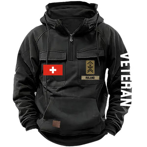 Personalized Swiss Veteran Rank Camo Custom Name American Retro Hooded Sweatshirt Printed LVA241443