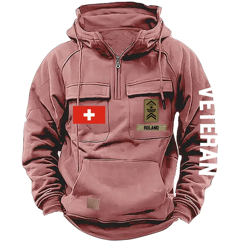 Personalized Swiss Veteran Rank Camo Custom Name American Retro Hooded Sweatshirt Printed LVA241443