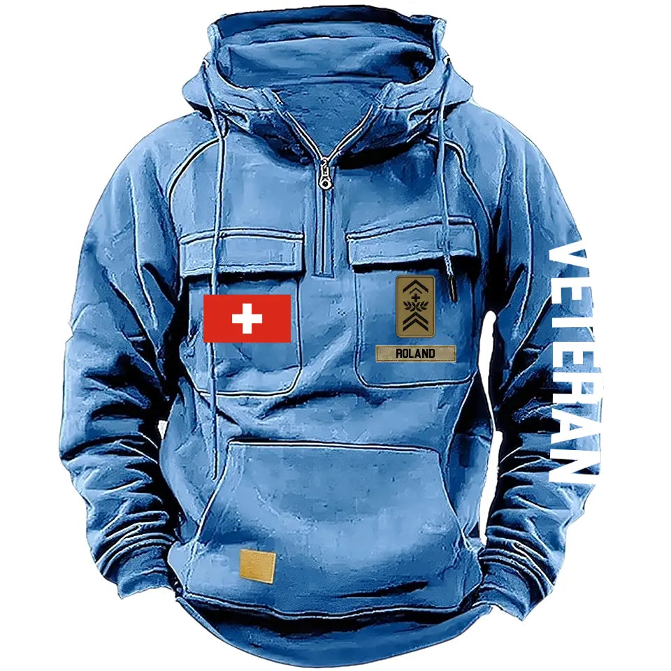 Personalized Swiss Veteran Rank Camo Custom Name American Retro Hooded Sweatshirt Printed LVA241443