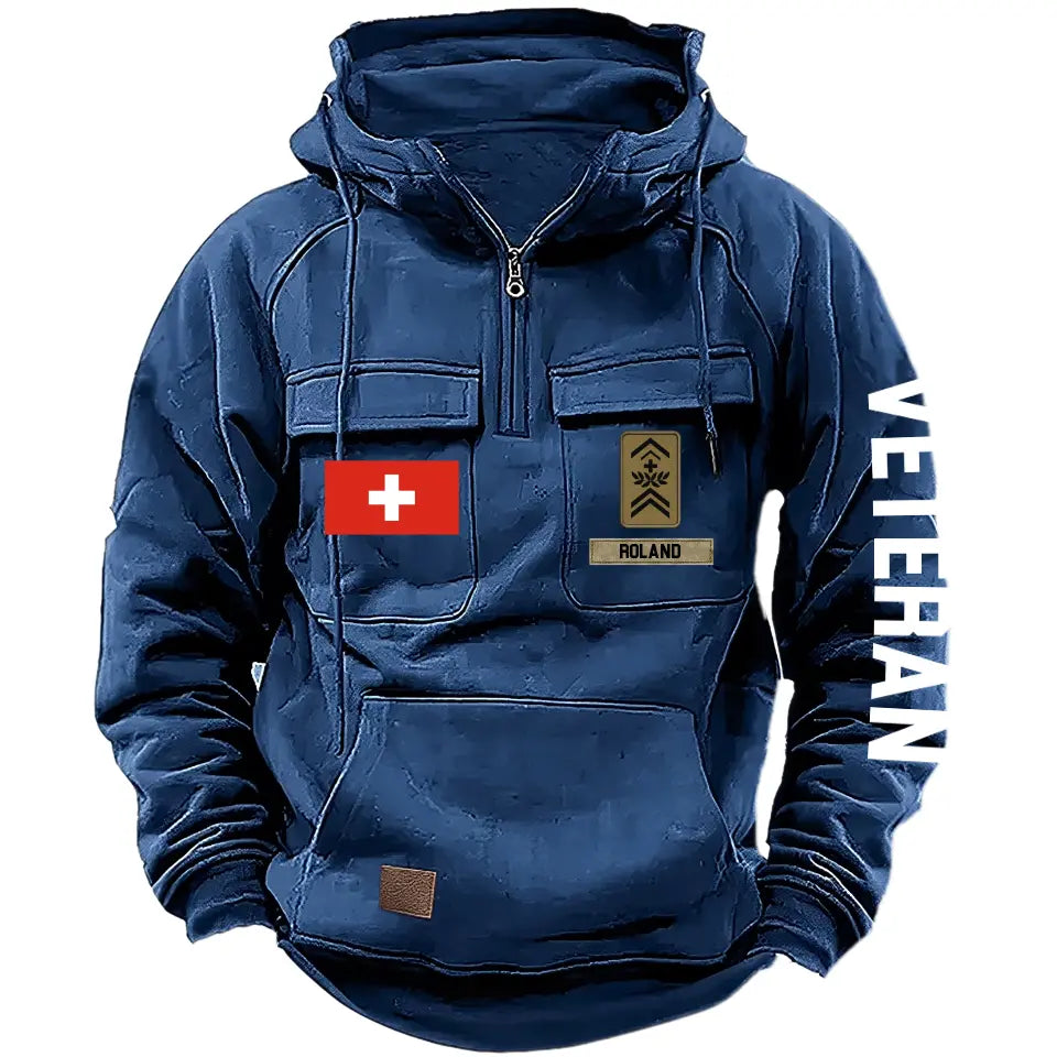 Personalized Swiss Veteran Rank Camo Custom Name American Retro Hooded Sweatshirt Printed LVA241443
