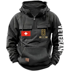Personalized Swiss Veteran Rank Camo Custom Name American Retro Hooded Sweatshirt Printed LVA241443