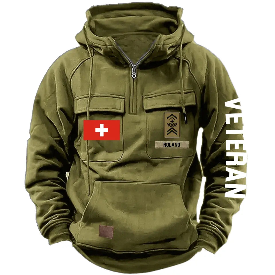Personalized Swiss Veteran Rank Camo Custom Name American Retro Hooded Sweatshirt Printed LVA241443