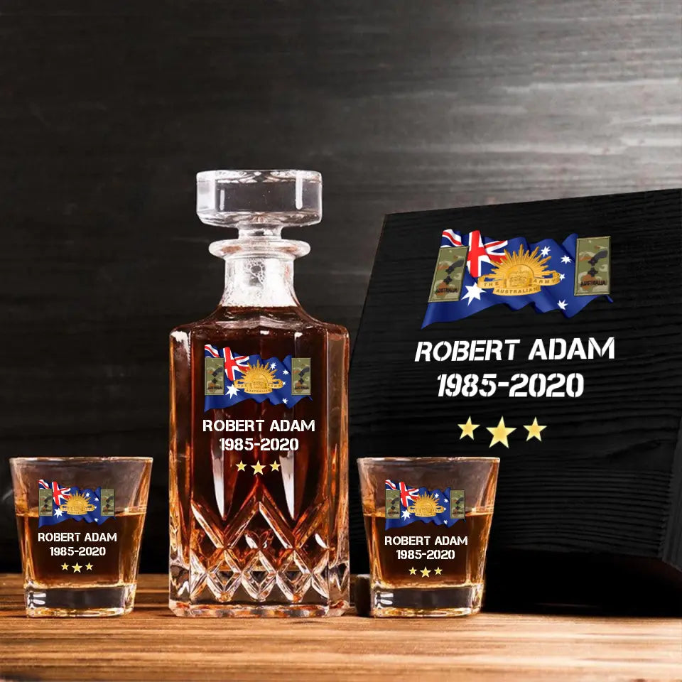 Personalized Australian Veteran Rank Camo Custom Name & Time Decanter Set with Glasses printed AHVA241459