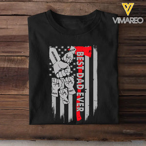 Personalized Best Dad Ever Hands & Kid Name US Flag T-shirt Printed QTKH241453