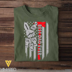 Personalized Best Dad Ever Hands & Kid Name US Flag T-shirt Printed QTKH241453