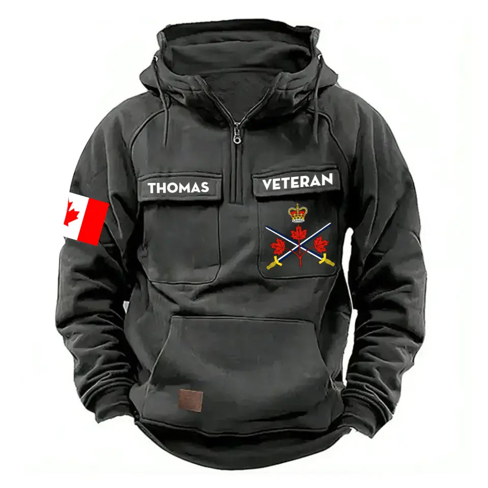 Personalized Canadian Veteran Branch Logo Canada Flag American Retro Hooded Sweatshirt Pritned QTKH241469