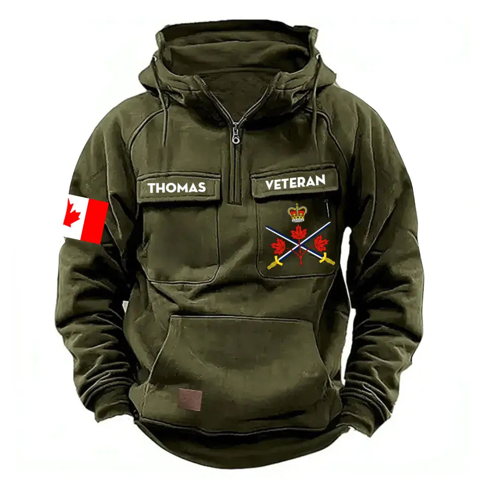 Personalized Canadian Veteran Branch Logo Canada Flag American Retro Hooded Sweatshirt Pritned QTKH241469