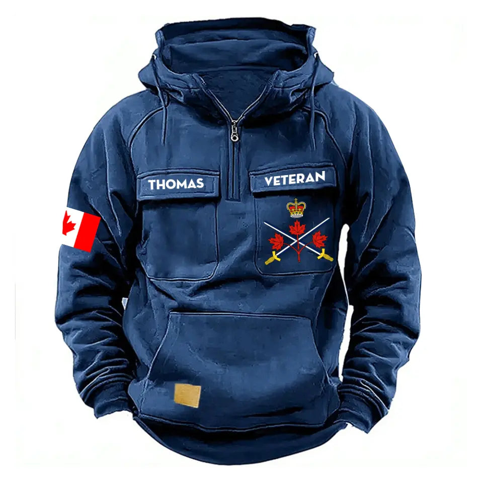 Personalized Canadian Veteran Branch Logo Canada Flag American Retro Hooded Sweatshirt Pritned QTKH241469