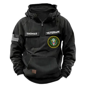 Personalized US Veteran Logo US Flag Custom Name American Retro Hooded Sweatshirt Printed QTKH241469