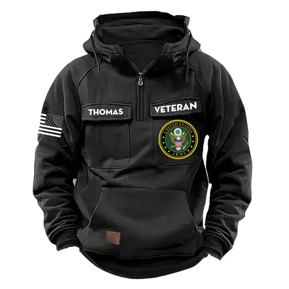 Personalized US Veteran Logo US Flag Custom Name American Retro Hooded Sweatshirt Printed QTKH241469