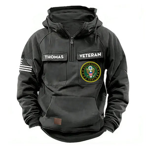 Personalized US Veteran Logo US Flag Custom Name American Retro Hooded Sweatshirt Printed QTKH241469