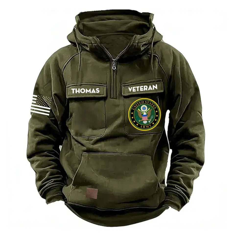 Personalized US Veteran Logo US Flag Custom Name American Retro Hooded Sweatshirt Printed QTKH241469