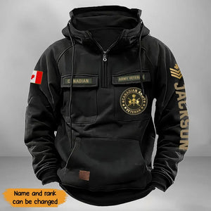 Personalized Canadian Veteran Logo Custom Rank & Name American Retro Hooded Sweatshirt Printed KVH241475