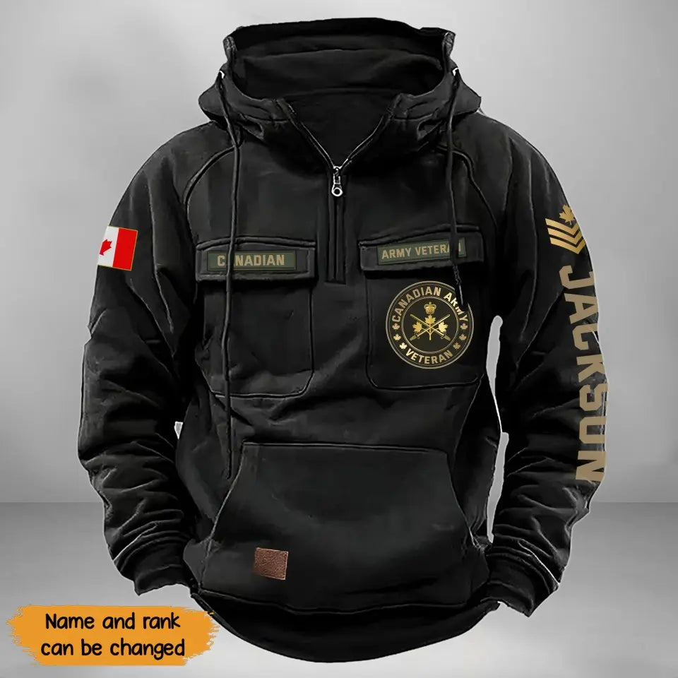 Personalized Canadian Veteran Logo Custom Rank & Name American Retro Hooded Sweatshirt Printed KVH241475