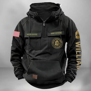 Personalized US Veteran Logo Custom Rank & Name American Retro Hooded Sweatshirt Printed KVH241475