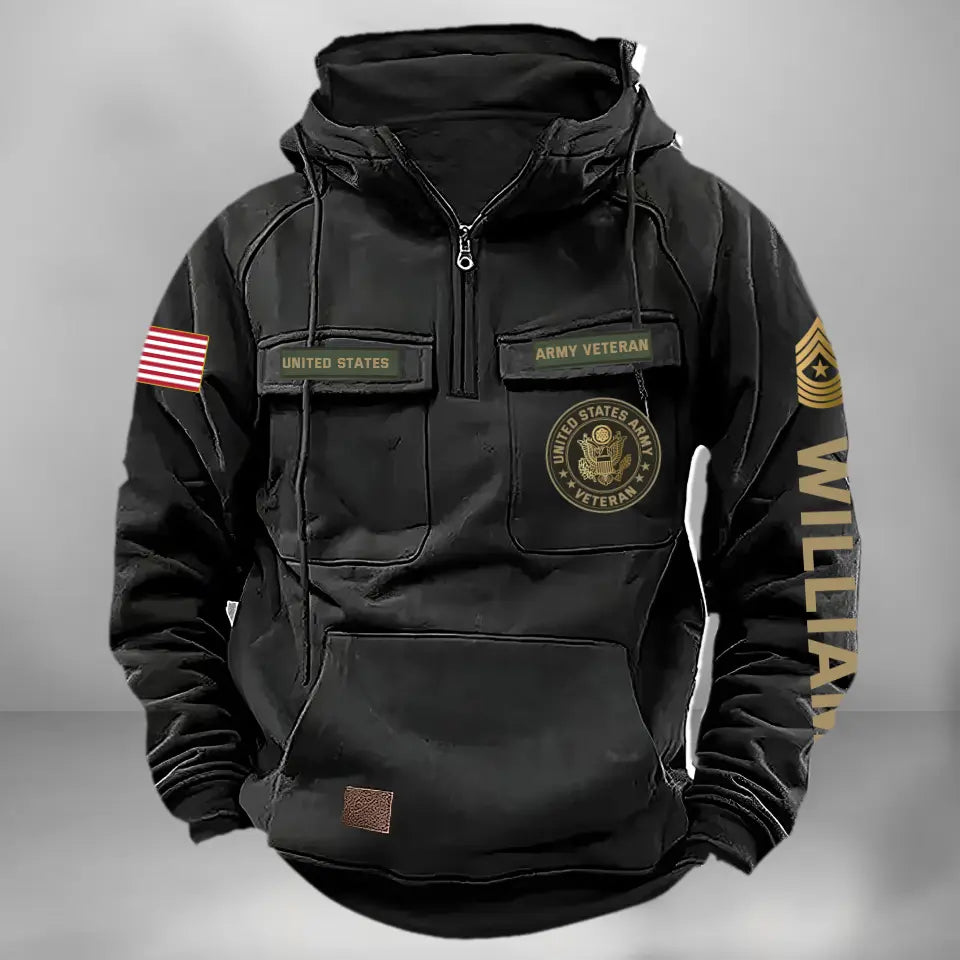 Personalized US Veteran Logo Custom Rank & Name American Retro Hooded Sweatshirt Printed KVH241475