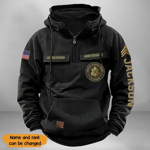 Personalized US Veteran Logo Custom Rank & Name American Retro Hooded Sweatshirt Printed KVH241475