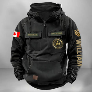 Personalized Canadian Veteran Logo Custom Rank & Name American Retro Hooded Sweatshirt Printed KVH241475