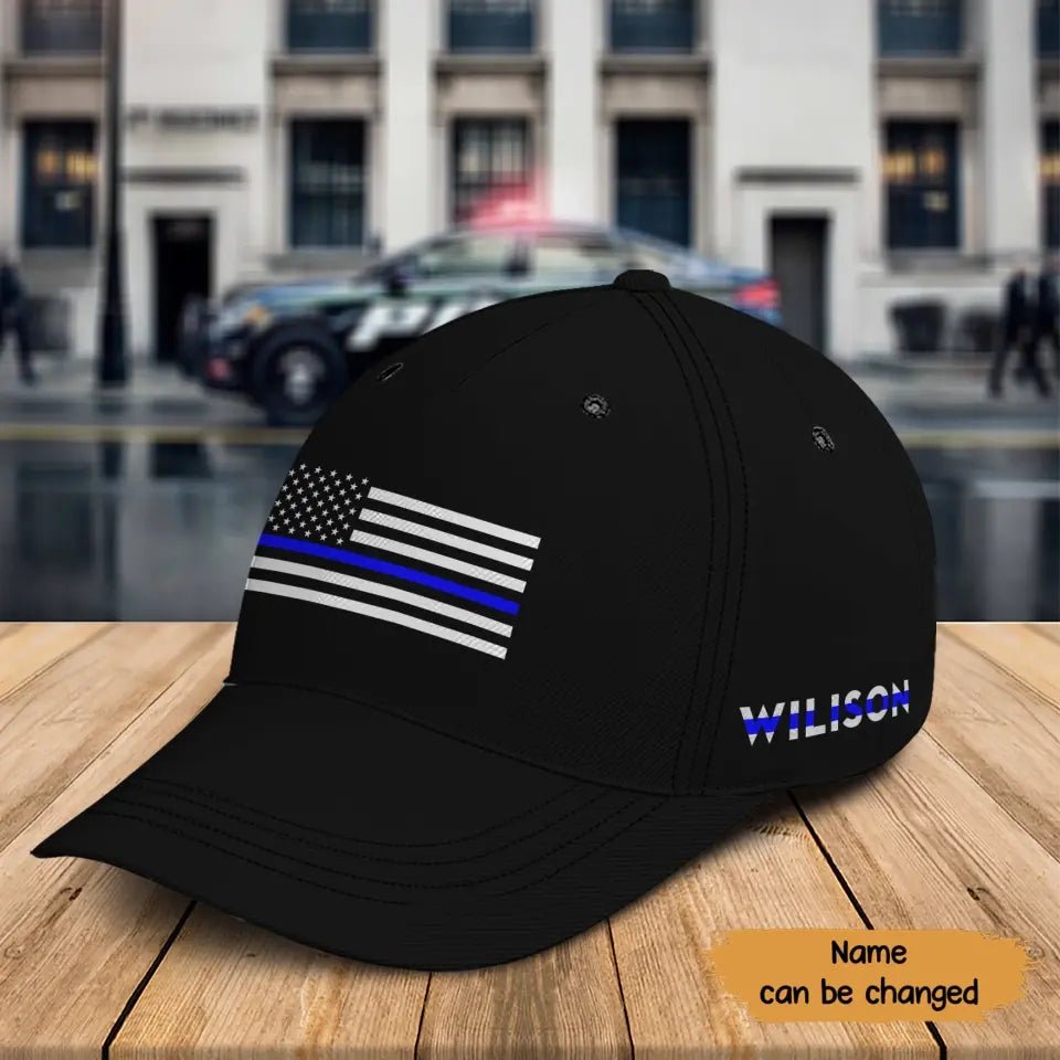 Personalized US Police Blueline Custom Name Cap 2D Printed QTKH241496