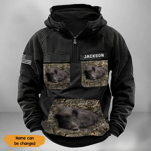 Personalized Wild Boar Hunting US Flag American Retro Hooded Sweatshirt Printed KVH241493