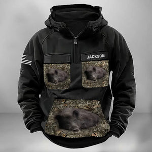 Personalized Wild Boar Hunting US Flag American Retro Hooded Sweatshirt Printed KVH241493
