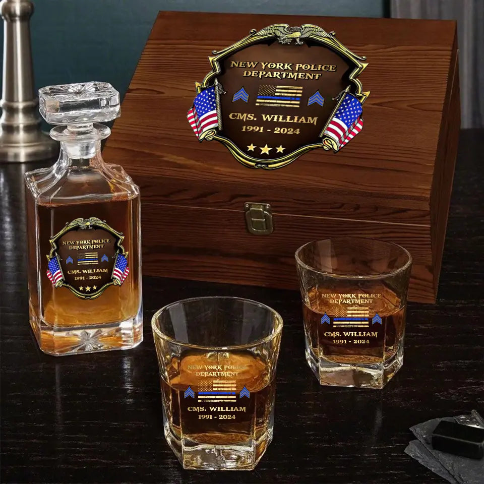 Personalized US Police Department Custom Name, Rank & Time Decanter Set With Glasses Printed AHVA241495