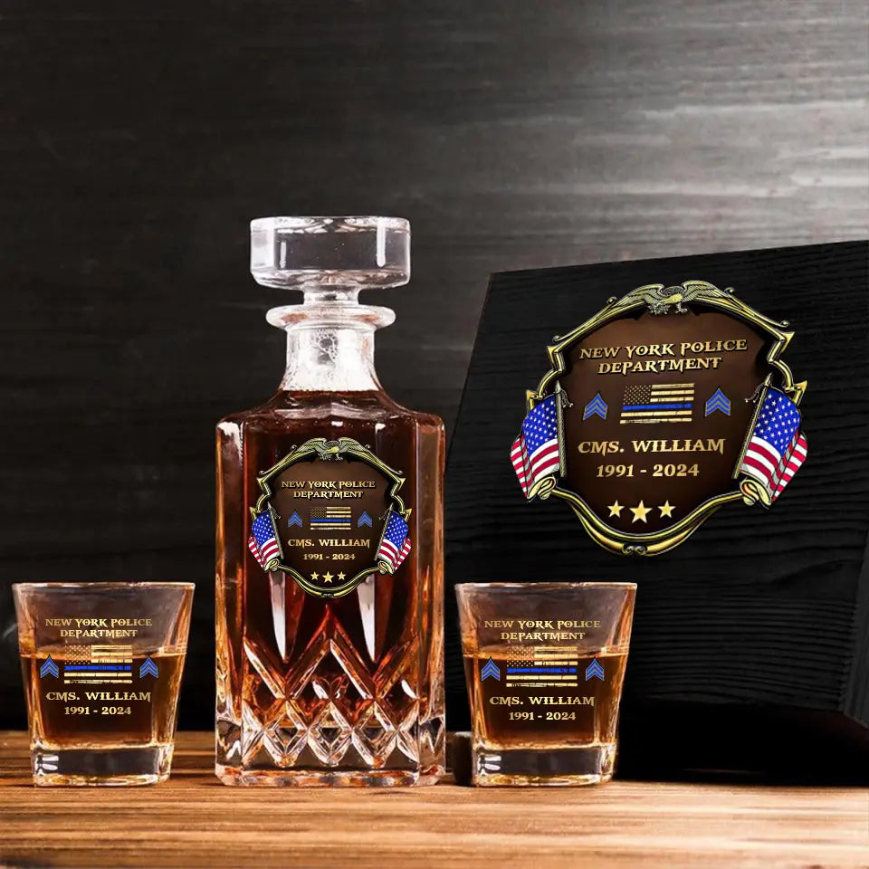 Personalized US Police Department Custom Name, Rank & Time Decanter Set With Glasses Printed AHVA241495