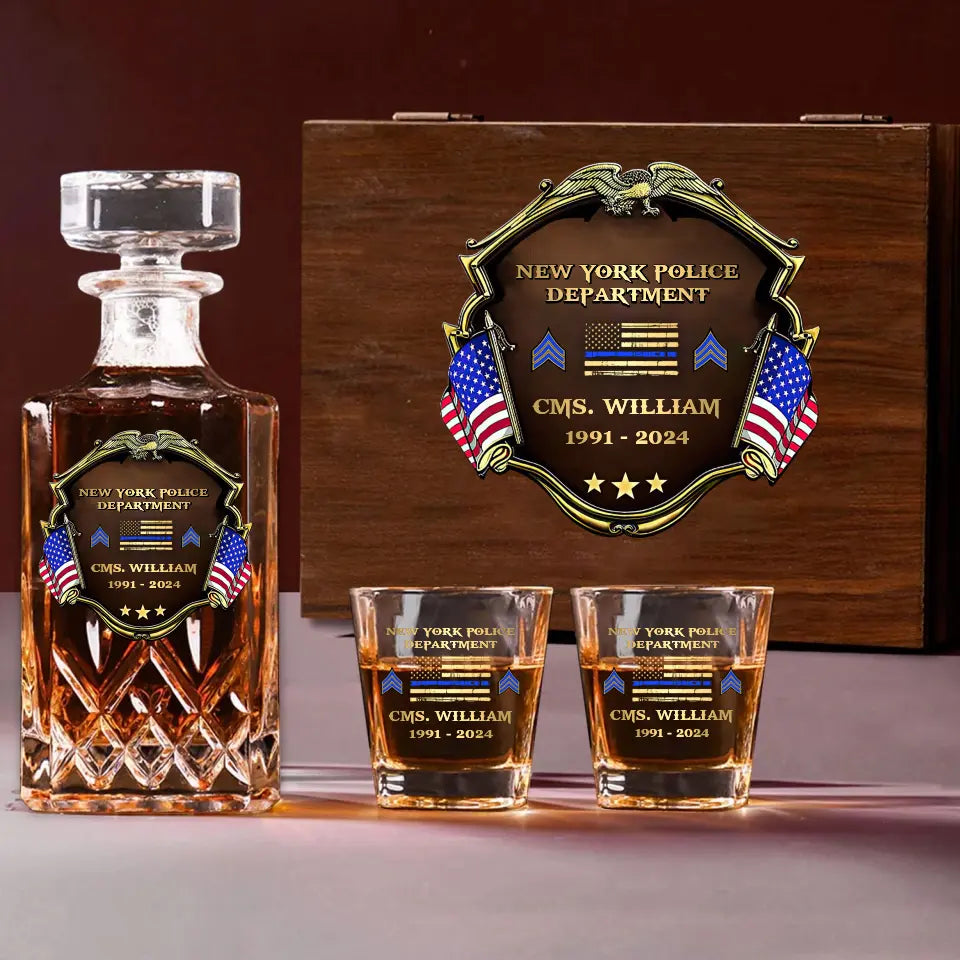 Personalized US Police Department Custom Name, Rank & Time Decanter Set With Glasses Printed AHVA241495
