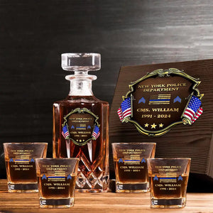 Personalized US Police Department Custom Name, Rank & Time Decanter Set With Glasses Printed AHVA241495