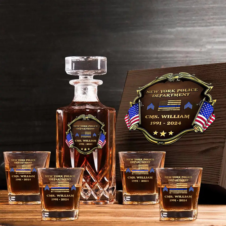 Personalized US Police Department Custom Name, Rank & Time Decanter Set With Glasses Printed AHVA241495