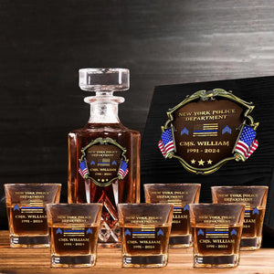 Personalized US Police Department Custom Name, Rank & Time Decanter Set With Glasses Printed AHVA241495