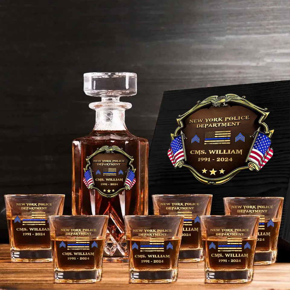Personalized US Police Department Custom Name, Rank & Time Decanter Set With Glasses Printed AHVA241495