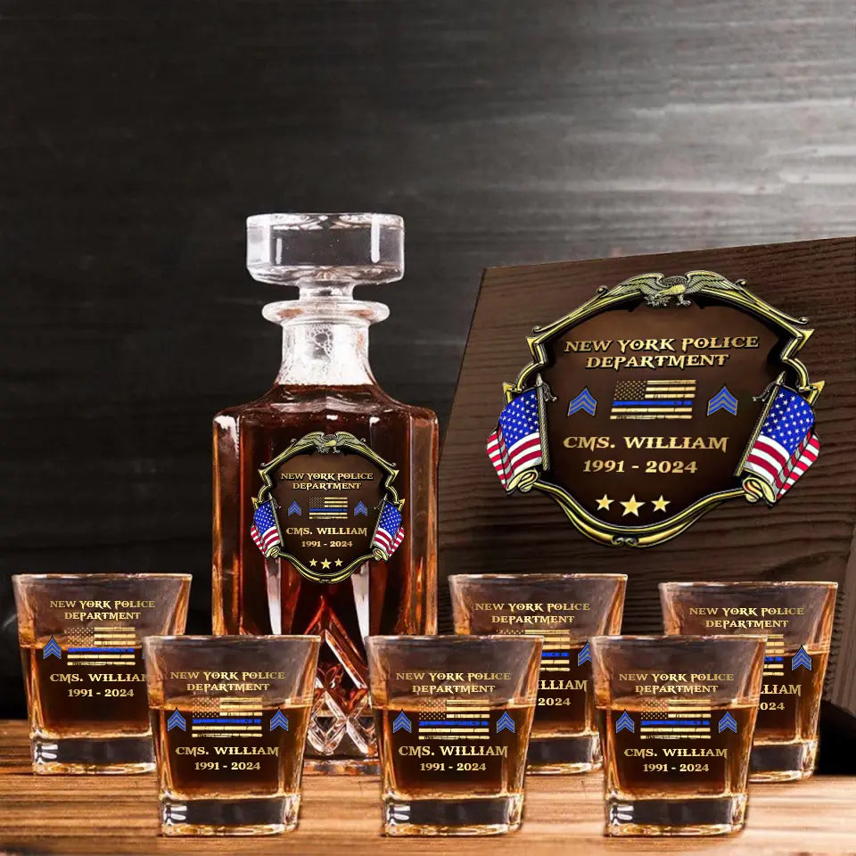 Personalized US Police Department Custom Name, Rank & Time Decanter Set With Glasses Printed AHVA241495