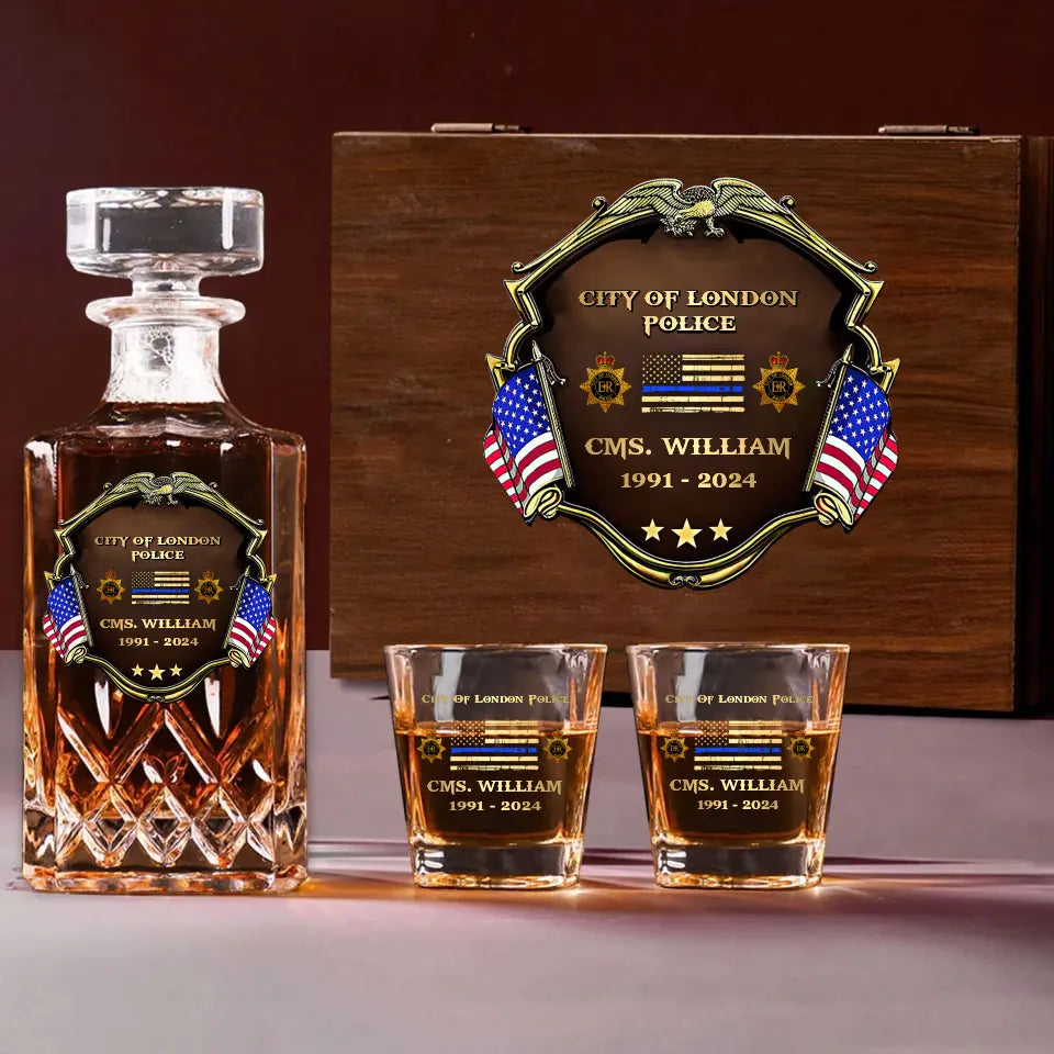 Personalized UK Police Department Custom Name, Rank & Time Decanter Set With Glasses Printed AHVA241495